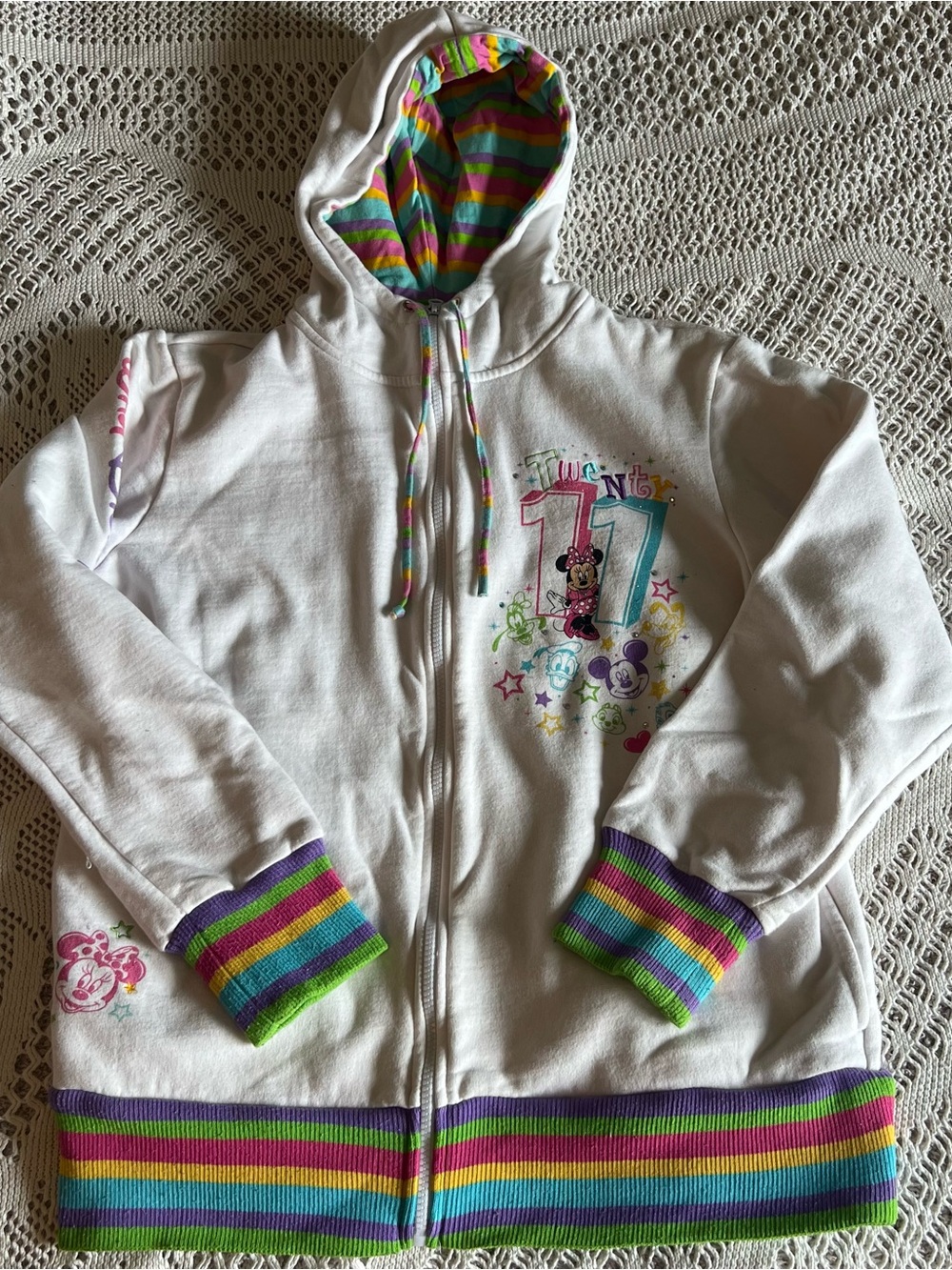 2011 Disneyland Girls' Zip Hoodie with Rainbow Trim